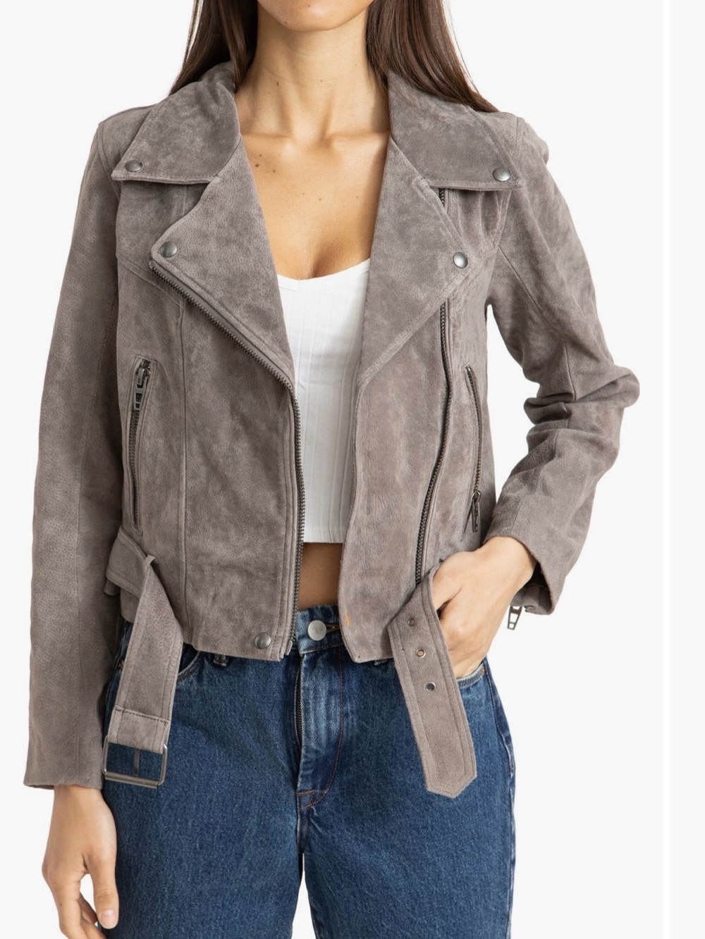 Blank NYC Taupe Suede Moto Jacket
